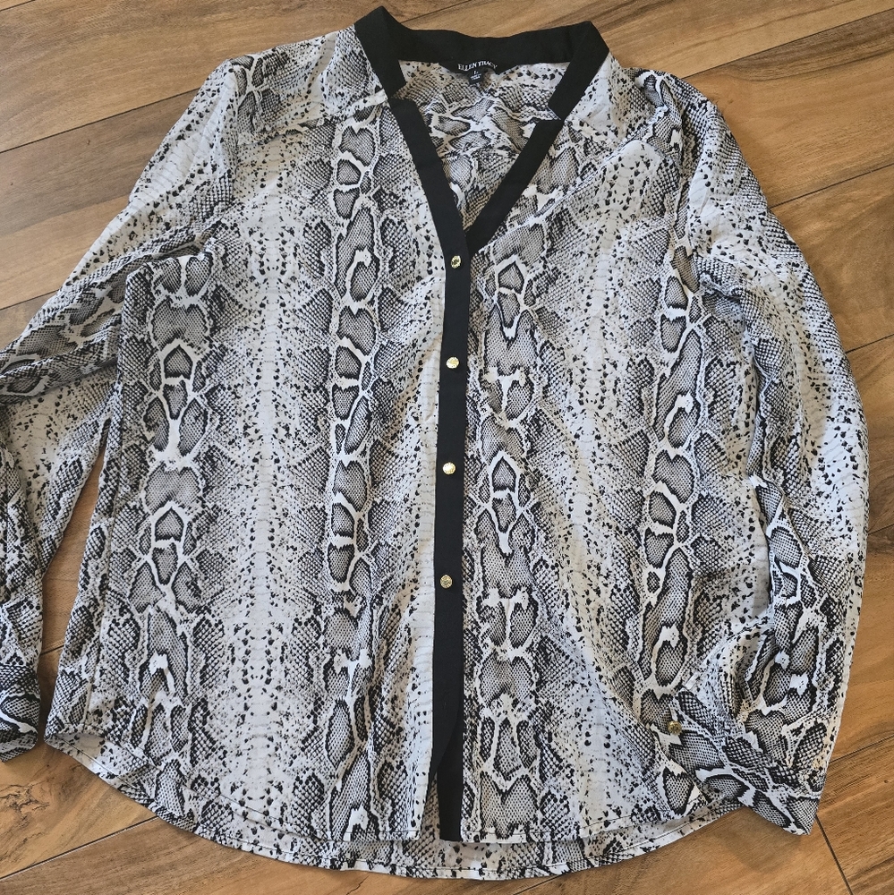 Snake Print Button-Up Blouse